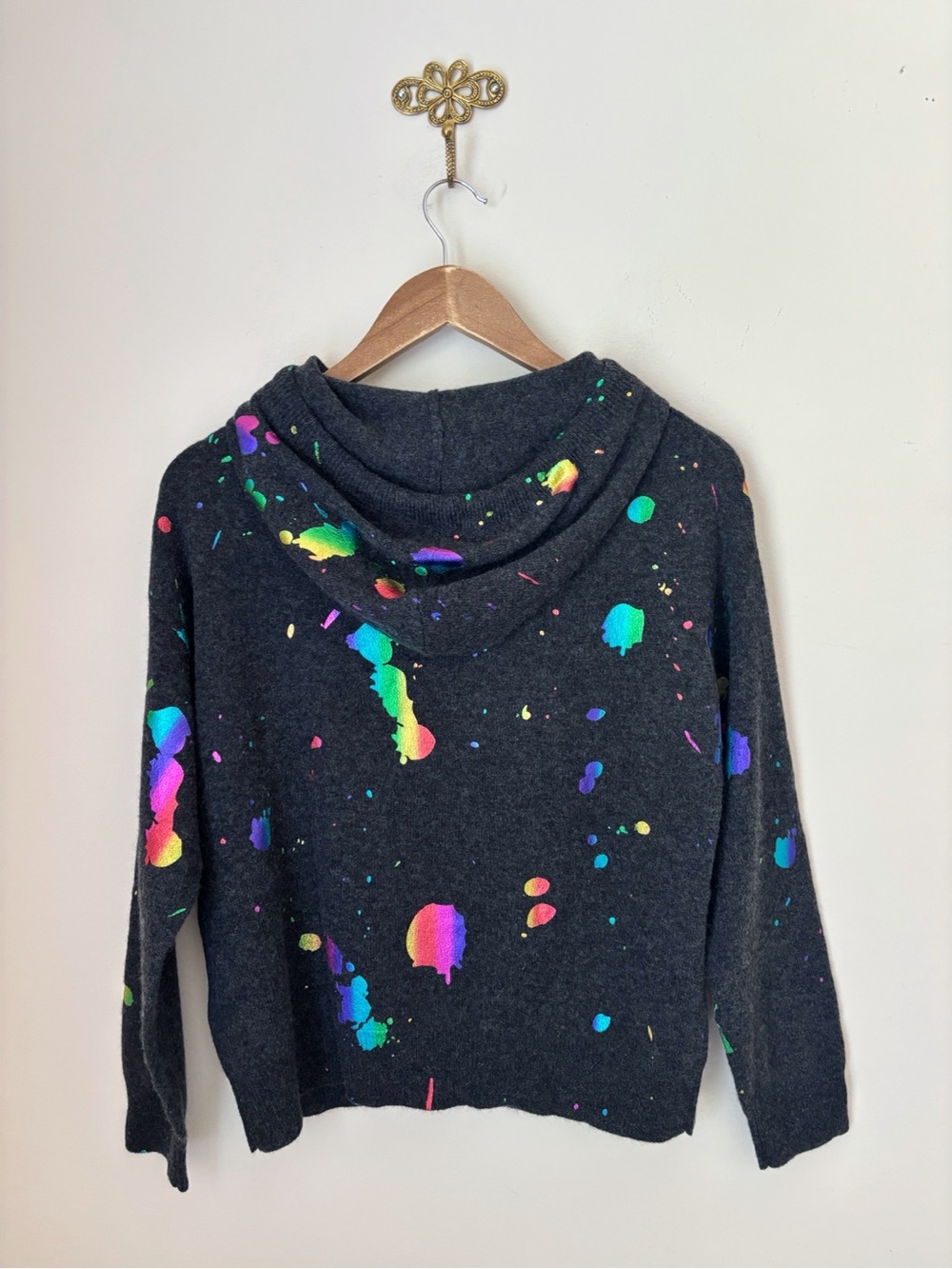 Brodie Charcoal Grey Rainbow Foil Hoodie Cashmere Sweater Small NEW NWT - Picture 3 of 6